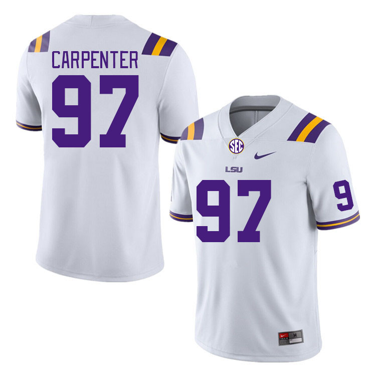 Men #97 Dylan Carpenter LSU Tigers College Football Jerseys Stitched Sale-White - Click Image to Close